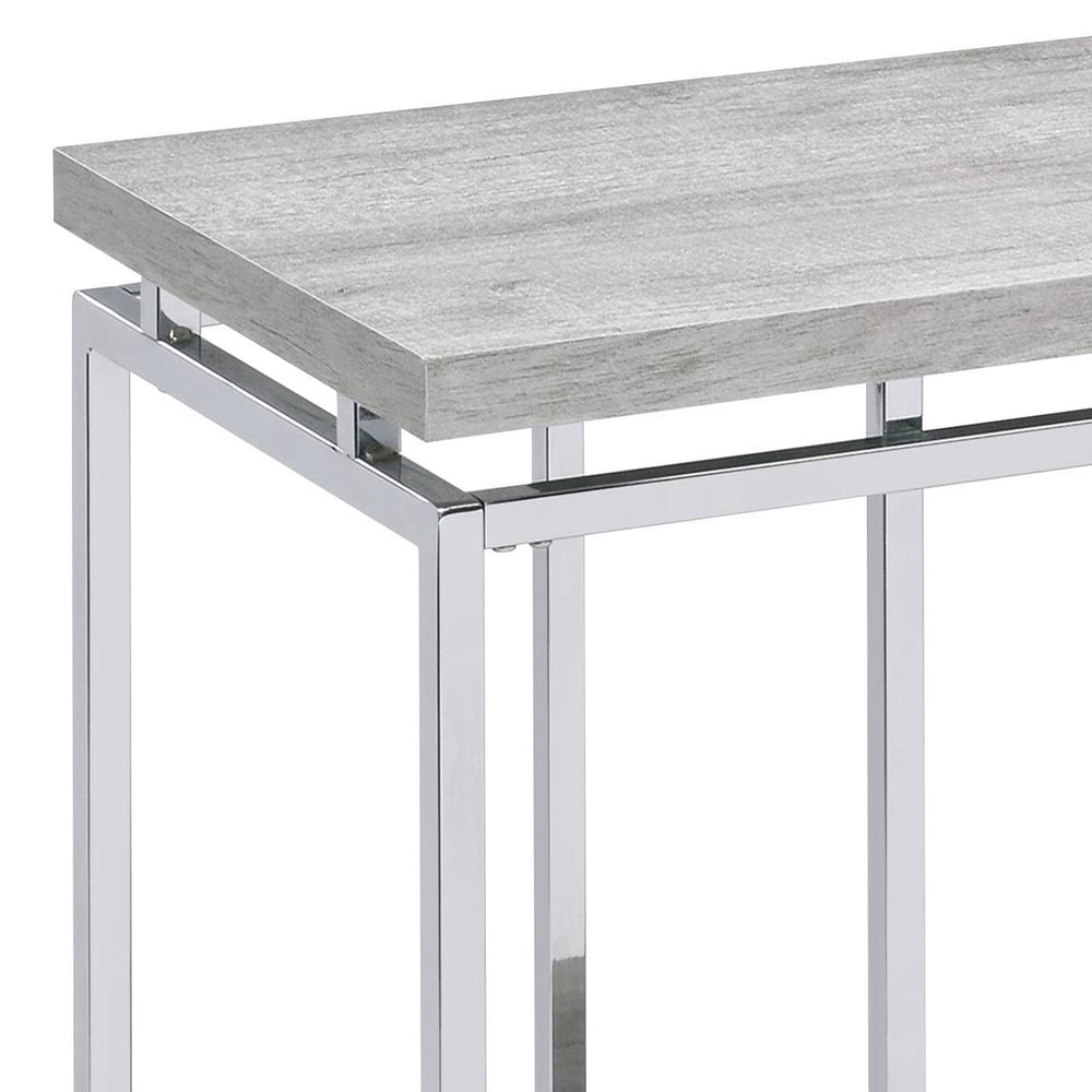 English Elm Natural Oak Chrome Sofa Table with Open Shelf, Industrial Metal Apron Trim, Sleek Modern Console B062P181393