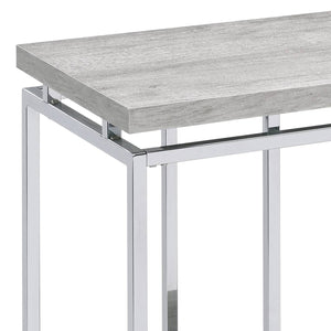 English Elm Natural Oak Chrome Sofa Table with Open Shelf, Industrial Metal Apron Trim, Sleek Modern Console B062P181393