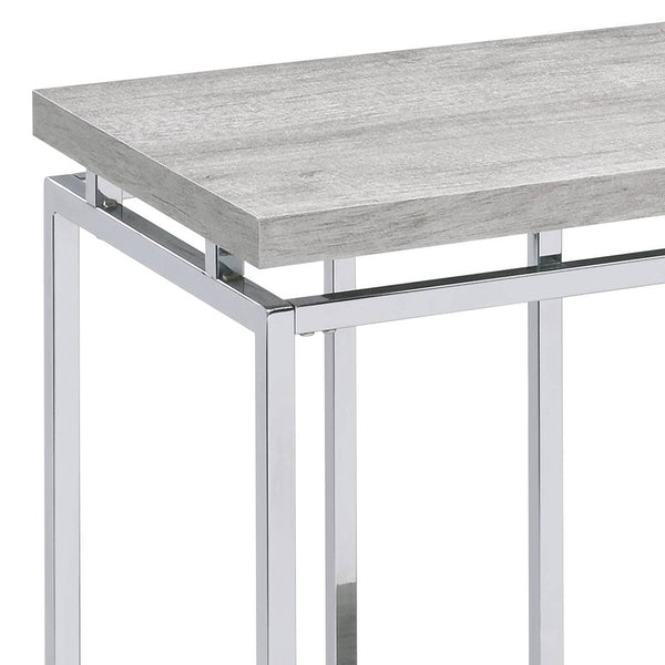 English Elm Natural Oak Chrome Sofa Table with Open Shelf, Industrial Metal Apron Trim, Sleek Modern Console B062P181393