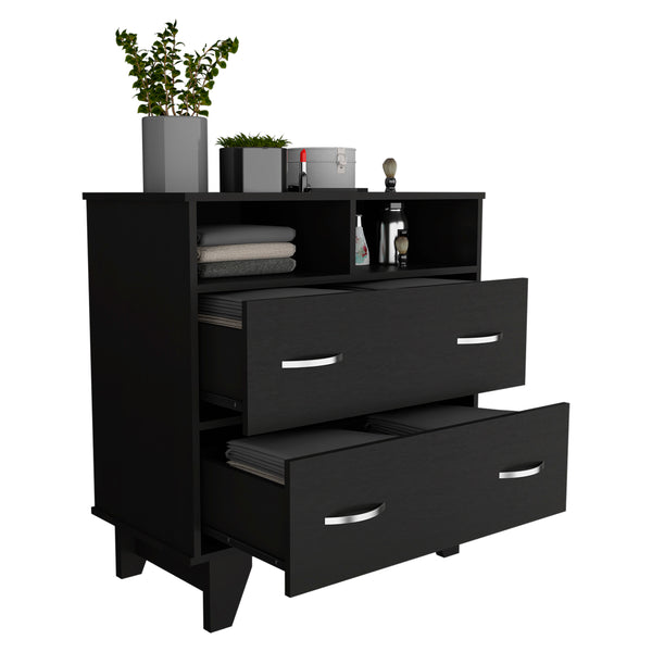English Elm Portanova Two Drawer Dresser with Open Shelves and Elevated Legs, Compact Superior Top Storage Solution Black 35.8 L x 20.1 W x 3.5 H B070S00069