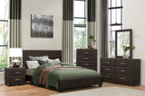 English Elm Contemporary Design 1 Piece Bedroom Furniture Two Drawers Nightstand Silver Tone Bar Pulls Faux Leather Upholstery, Dark Brown Pvc