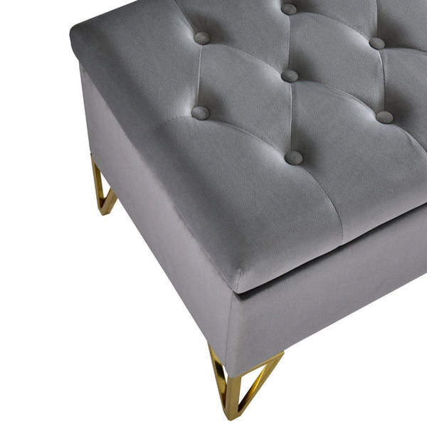 English Elm Fashion Velvet Storage Bench with Gold Steel Legs for Bedroom Entryway Living Room W2082P176563
