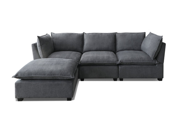 English Elm Modern Sectional Sofa - L-Shape Convertible Couch Set With Ottoman For Stylish Living Spaces, Grey W1117S00287