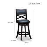 English Elm 24" Counter Height X-Back Swivel Stool, Natural Finish, Charcoal Fabric Seat