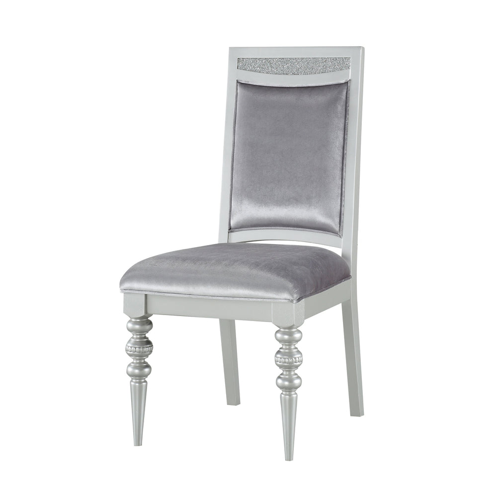 English Elm Grey Upholstered Side Chairs Set Of 2 - Elegant Rhinestone Accents & Platinum Finish For Glamour B062P182702