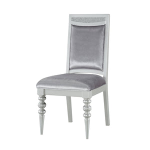 English Elm Grey Upholstered Side Chairs Set Of 2 - Elegant Rhinestone Accents & Platinum Finish For Glamour B062P182702