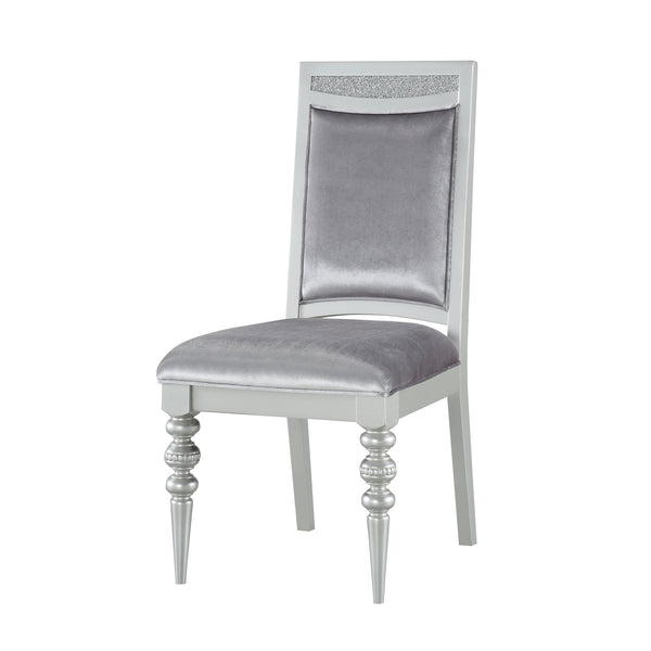 English Elm Grey Upholstered Side Chairs Set Of 2 - Elegant Rhinestone Accents & Platinum Finish For Glamour B062P182702