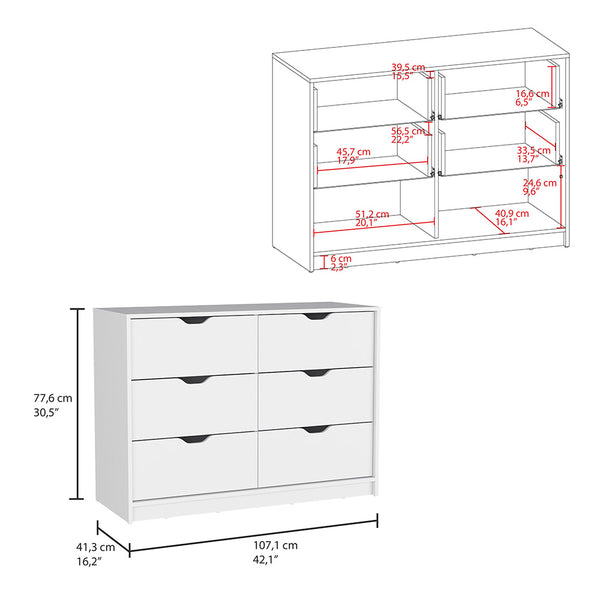 English Elm Basilea 4-Drawer Dresser with 2 Cabinets White — Spacious Top, Smooth Pull-Out Drawers, Shoe Storage B20092139