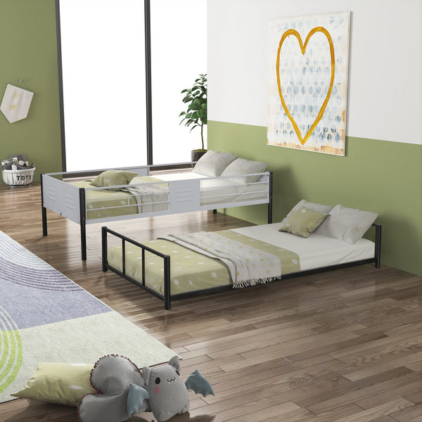 English Elm Metal Twin Over Twin Bunk Bed – Heavy-Duty Steel Frame, Noise-Reducing, Convertible With Guardrail W427P154977