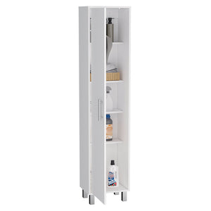 English Elm Laska 70" Tall Storage Cabinet White with Broom Hanger, Five Shelves, Wide Door for Neat Home B070P214554