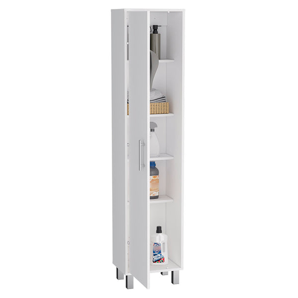 English Elm Laska 70" Tall Storage Cabinet in White — Space-Saving Broom Closet with Hanger & Five Adjustable Shelves B200P239805