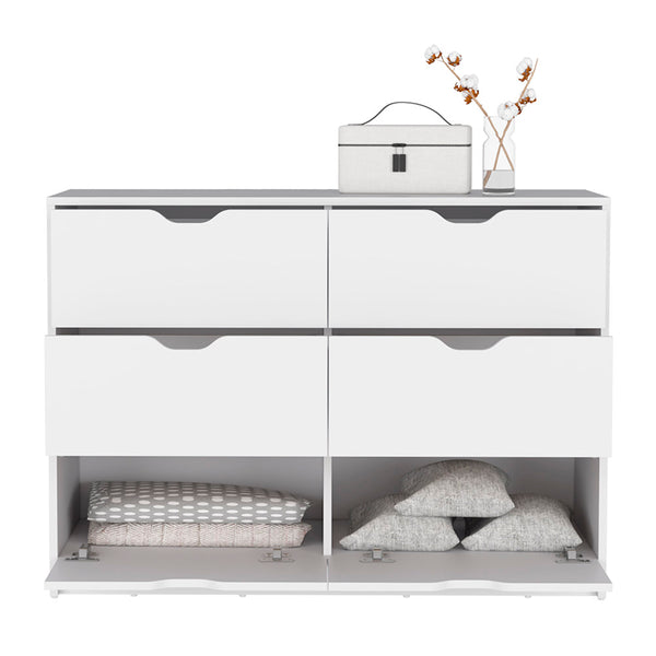 English Elm Basilea 4-Drawer White Dresser with 2 Lower Cabinets, Spacious Top, Pull-Out Drawers for Easy Access B07092139