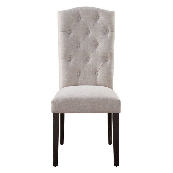 English Elm Beige Tufted Back Side Chairs Set Of 2 - Elegant Upholstered Dining Seating In Weathered Espresso B062P182700