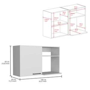 English Elm Napoles Wall Cabinet with Single Door & 2 Open Shelves, White Particleboard, Metal Handles, Space-Saving Design B200P242414
