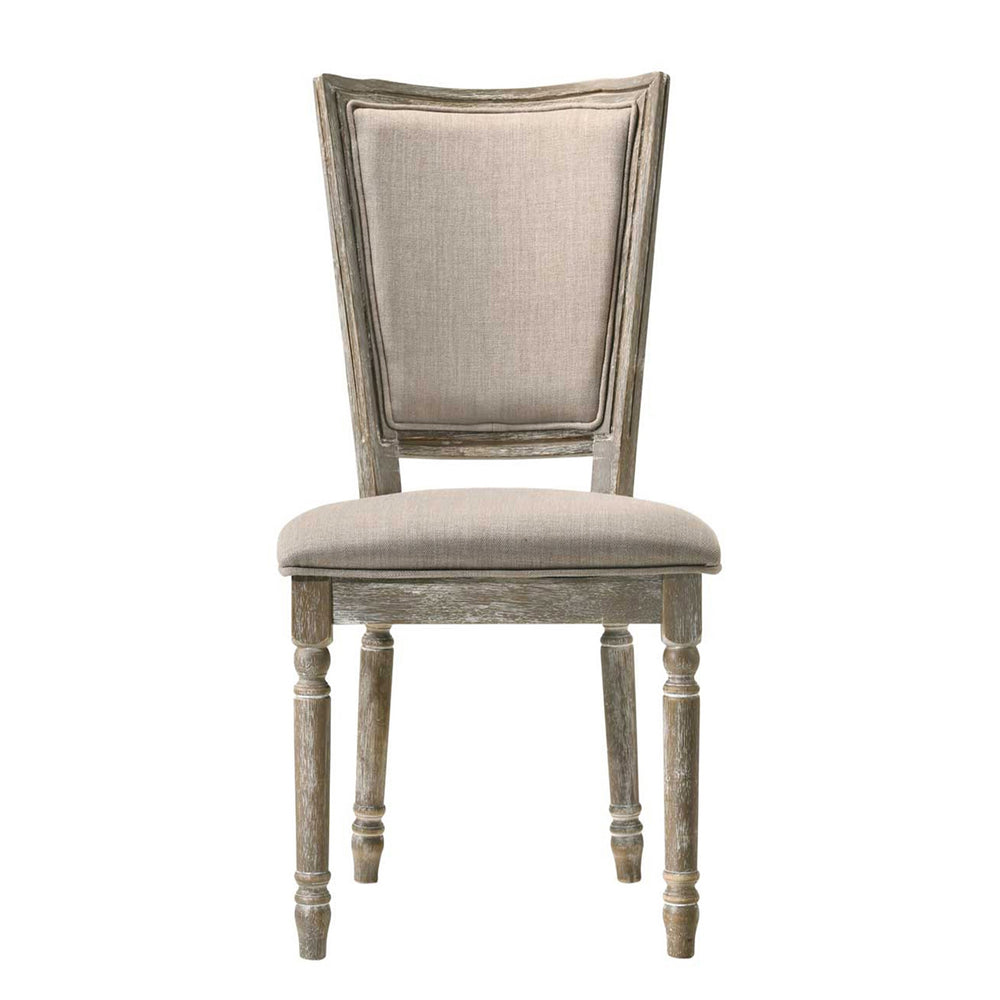 English Elm Beige Padded Seat Side Chairs Set Of 2 - Elegant Comfort With Rustic Grey-Finished Legs For Dining B062P182695