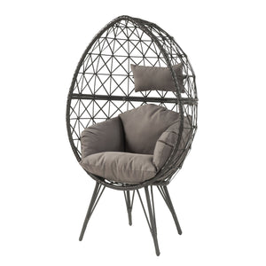 English Elm Light Teardrop Wicker Patio Chair with Geometric Weave, Metal Hairpin Legs & Plush Upholstered Cushion B062P182691