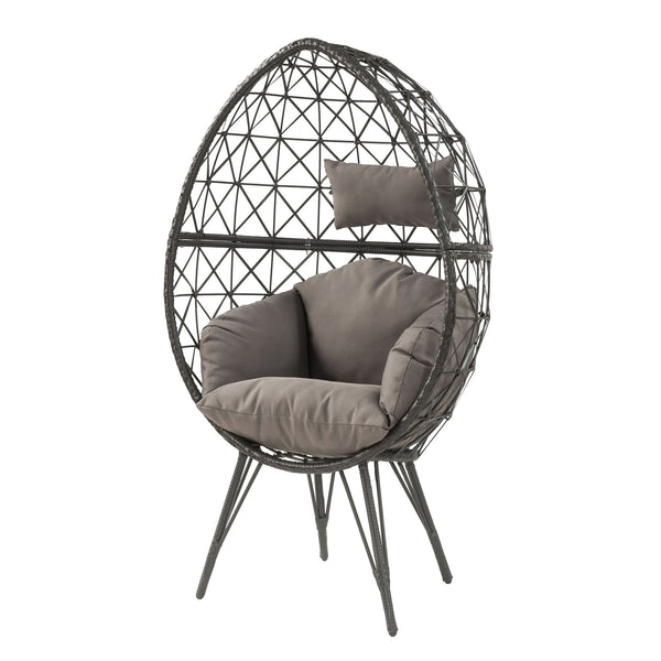 English Elm Light Teardrop Wicker Patio Chair with Geometric Weave, Metal Hairpin Legs & Plush Upholstered Cushion B062P182691