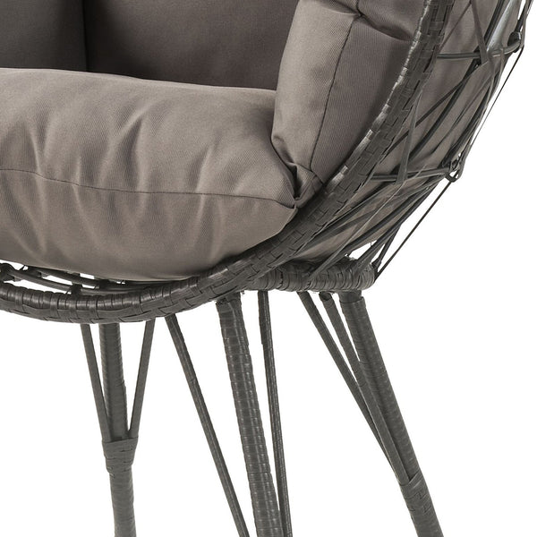 English Elm Light Teardrop Wicker Patio Chair with Geometric Weave, Metal Hairpin Legs & Plush Upholstered Cushion B062P182691