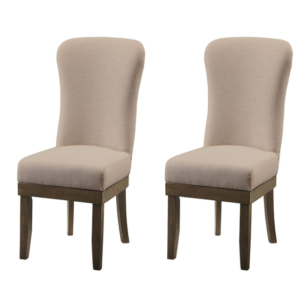 English Elm Beige Wingback Side Chairs Set Of 2 - Modern Linen Upholstery With Nailhead Trim & Rustic Brown Finish B062P182699