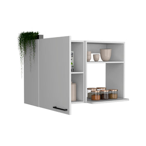 English Elm Napoles Wall Cabinet with Single Door & 2 Open Shelves, White Particleboard, Metal Handles, Space-Saving Design B200P242414