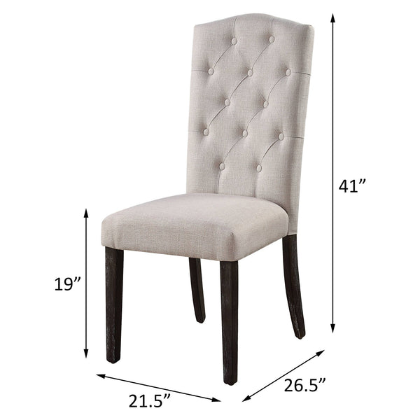 English Elm Beige Tufted Back Side Chairs Set Of 2 - Elegant Upholstered Dining Seating In Weathered Espresso B062P182700