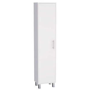 English Elm Laska 70" Tall Storage Cabinet in White — Space-Saving Broom Closet with Hanger & Five Adjustable Shelves B200P239805