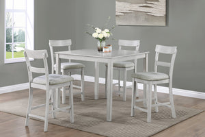 English Elm Rustic Driftwood 5-Piece Counter Height Dining Set with Square Tapered Table and Upholstered Stools Antique White+Gray 46 L x 46 W x 15 H B011P184056
