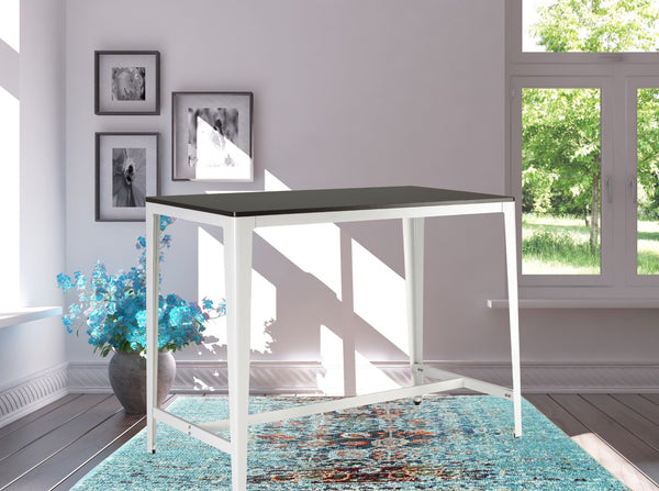 English Elm Farmhouse Counter Height Dining Table Brown Mdf Top White Metal Frame Modern B091P184054