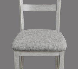 English Elm Rustic Driftwood 5-Piece Counter Height Dining Set with Square Tapered Table and Upholstered Stools Antique White+Gray 52 L x 40 W x 16 H B011P184057