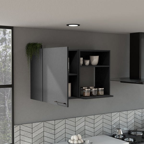 English Elm Napoles Wall Cabinet offering sleek particle board construction, modern storage solution for kitchens and bathrooms Multicolor 45.35 L x 32.36 W x 4.25 H B070102694
