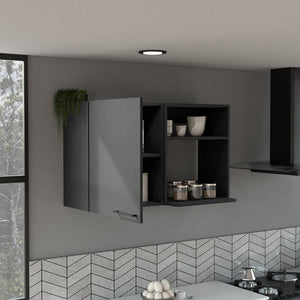 English Elm Napoles Wall Cabinet with One Door and Two Shelves, Space-Saving Particle Board Storage with Metal Handles Multicolor 45.35 L x 32.36 W x 4.25 H B200102694