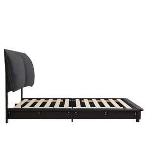 English Elm Upholstered Wingback Queen Bed Corduroy Tufted Frame with Motion Led Underlighting W1960P183851