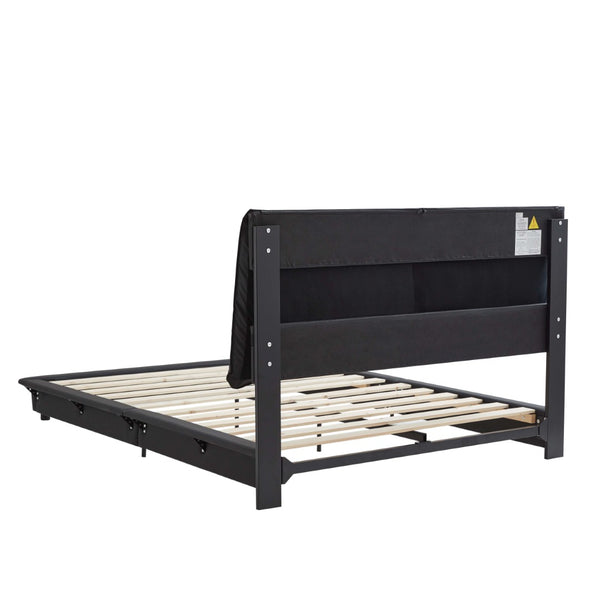 English Elm Upholstered Corduroy Wingback Full Bed with Channel Stitching and Led Underlighting W1960P183855