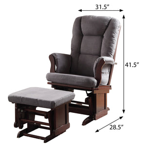 English Elm Grey Grey and Cherry Glider Chair with Ottoman Plush Microfiber Comfort Rustic Cherry Finish Gentle Gliding Retreat B062P182694