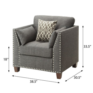 English Elm Light Charcoal Flared Arms Chair with Nailhead Trim, Linen Accent Chair with 3 Pillows for Elegant Comfort B062P182692