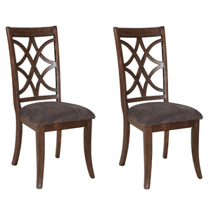 English Elm Brown Cross Back Side Chairs Set Of 2 - Elegant Brown Upholstery With Timeless Dark Walnut Finish B062P182697