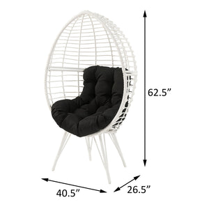English Elm Black Black and White Patio Chair with Teardrop Wicker Frame, Plush Removable Cushion, Steel Legs for Outdoor Lounge B062P182690