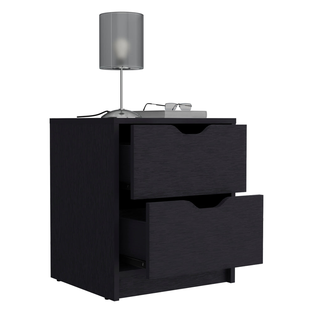 English Elm Basilea compact 2-drawer nightstand with smooth sliders and handle-free fronts for sleek storage solution Black 21.7 L x 20.5 W x 5.1 H B20092138