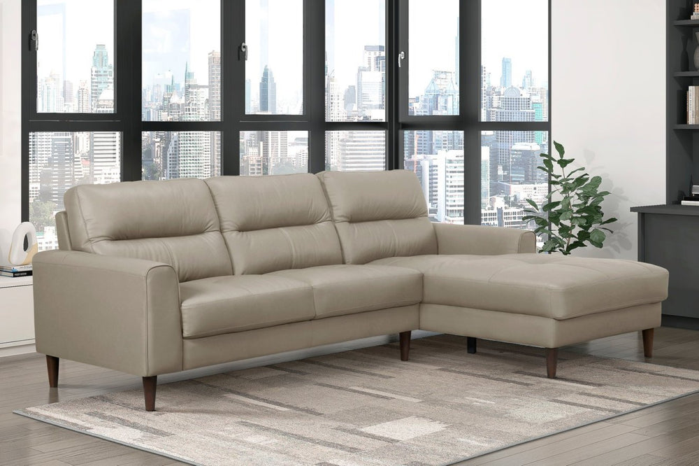 English Elm Modern Mid-century 2-piece Sectional with Right Chaise Top Grain Leather Living Room B011S00894