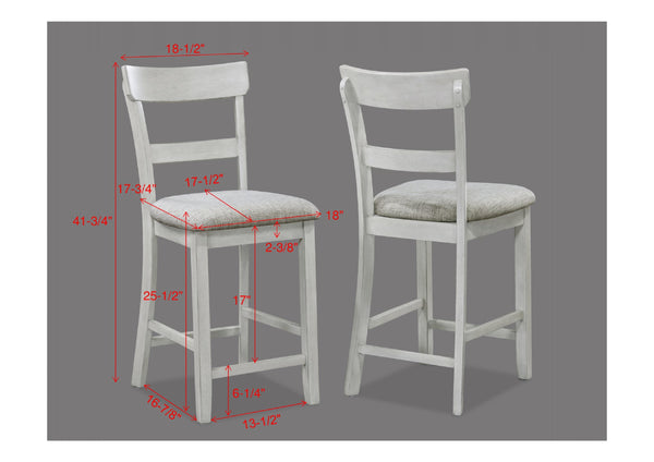 English Elm Rustic Driftwood 5-Piece Counter Height Dining Set with Square Tapered Table and Upholstered Stools Antique White+Gray 46 L x 46 W x 15 H B011P184056