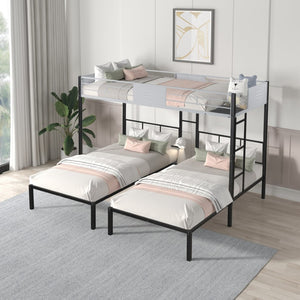 English Elm Triple Bunk Bed Steel Frame with Wood Slats Converts to Three Twin Beds W427S00071
