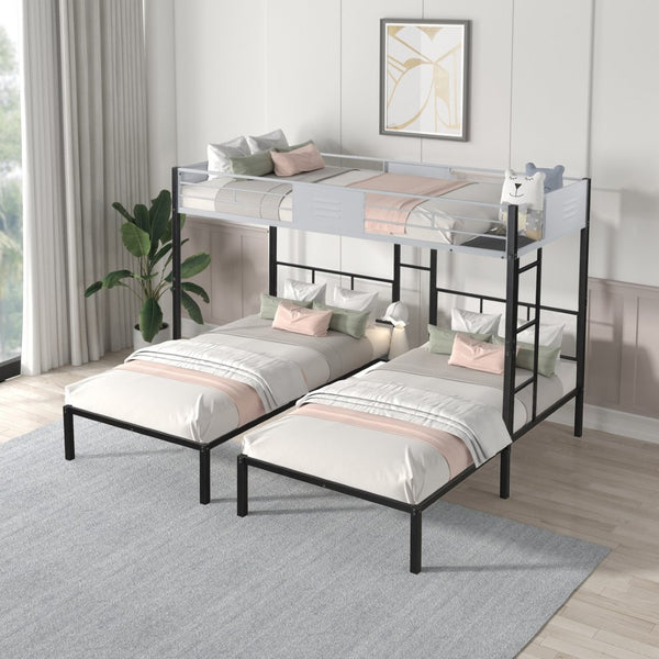 English Elm Triple Bunk Bed Steel Frame with Wood Slats Converts to Three Twin Beds W427S00071