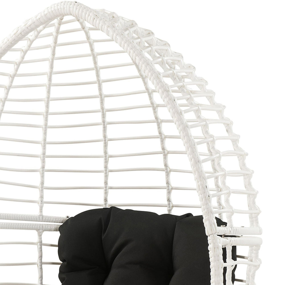 English Elm Black Black and White Patio Chair with Teardrop Wicker Frame, Plush Removable Cushion, Steel Legs for Outdoor Lounge B062P182690