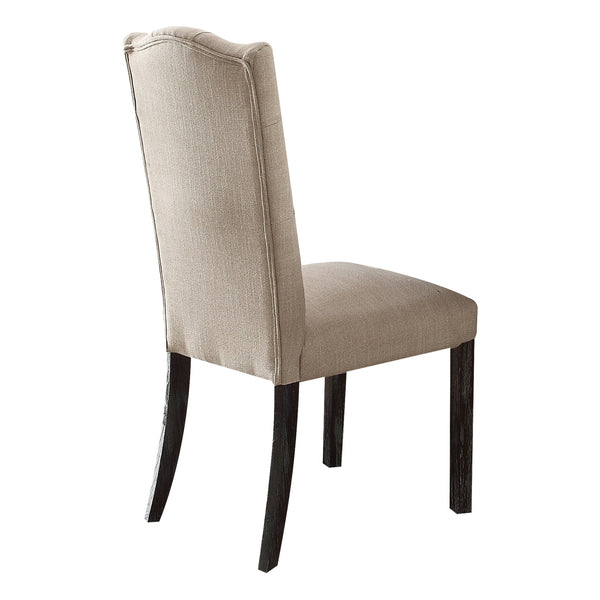 English Elm Beige Tufted Back Side Chairs Set Of 2 - Elegant Upholstered Dining Seating In Weathered Espresso B062P182700