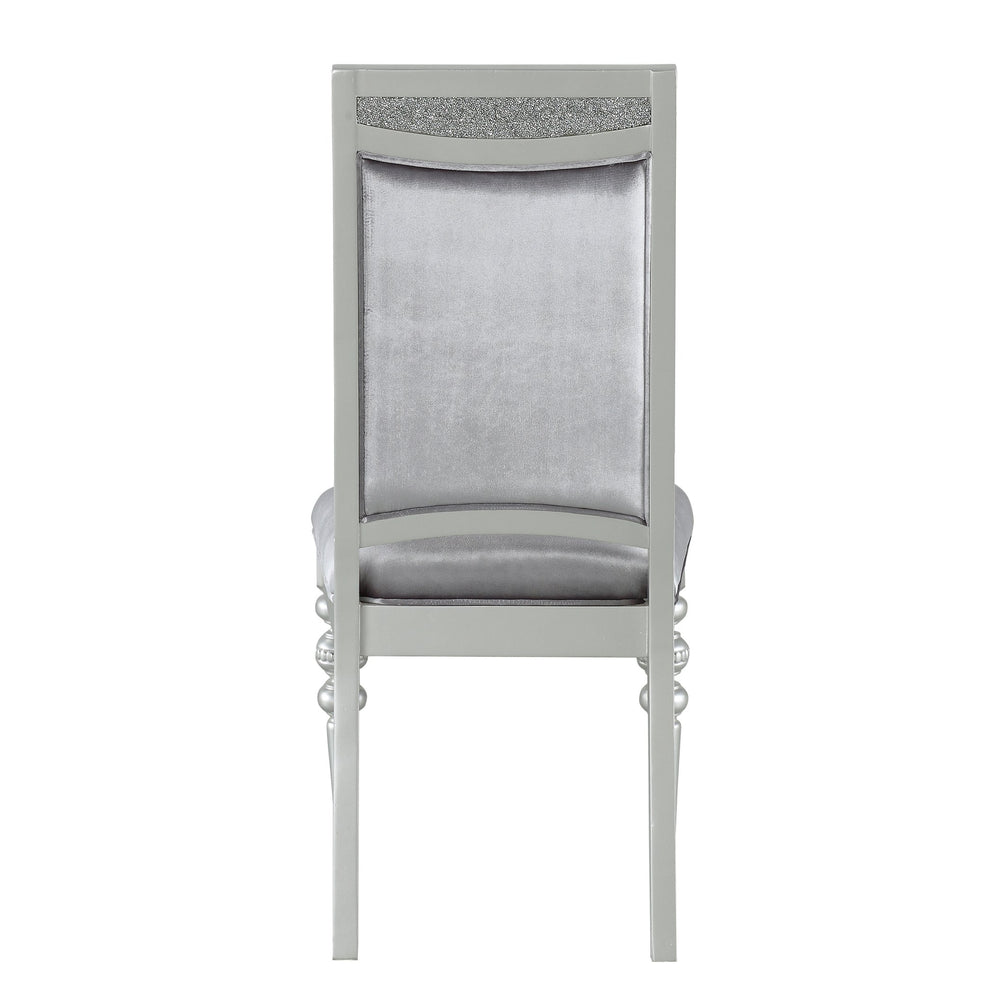 English Elm Grey Upholstered Side Chairs Set Of 2 - Elegant Rhinestone Accents & Platinum Finish For Glamour B062P182702