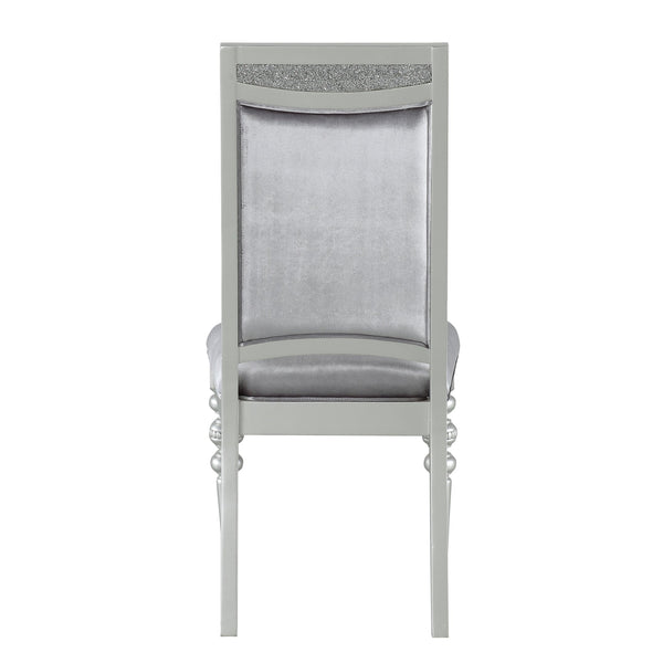 English Elm Grey Upholstered Side Chairs Set Of 2 - Elegant Rhinestone Accents & Platinum Finish For Glamour B062P182702