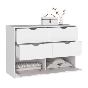 English Elm Basilea 4-Drawer White Dresser with 2 Lower Cabinets, Spacious Top, Pull-Out Drawers for Easy Access B07092139