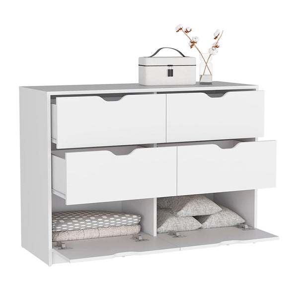 English Elm Basilea 4-Drawer White Dresser with 2 Lower Cabinets, Spacious Top, Pull-Out Drawers for Easy Access B07092139