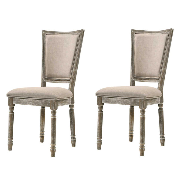 English Elm Beige Padded Seat Side Chairs Set Of 2 - Elegant Comfort With Rustic Grey-Finished Legs For Dining B062P182695