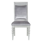 Grey Upholstered Side Chairs Set of 2 - Platinum Finish, Rhinestone Inlay